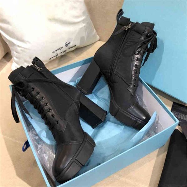 

designer 2022 luxury woman fashion boots leather and nylon fabric booties women ankle biker australia platform heels winter sneakers with, Black