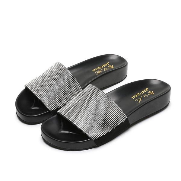 

shoes woman 2021 slippers soft glitter slides pantofle low platform flock big size shale female beach comfort jelly flat, Black