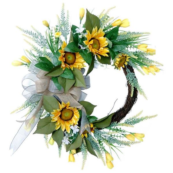 

american sunflower wreath simulation flower silk door decoration wall hanging decorative flowers & wreaths