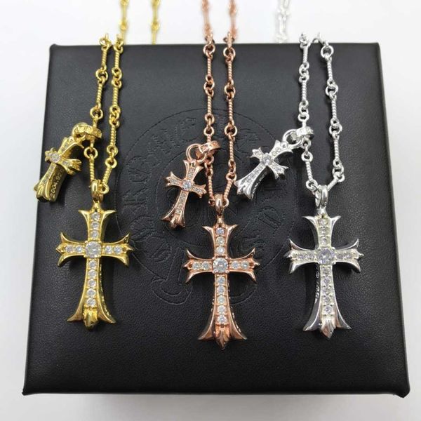 

croquet gold diamond inlaid double cross necklace lovers bamboo chain, Silver