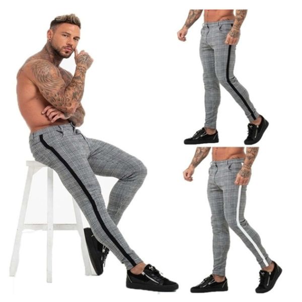

street fashion brand casual pants men's sports small foot plaid, Black;white