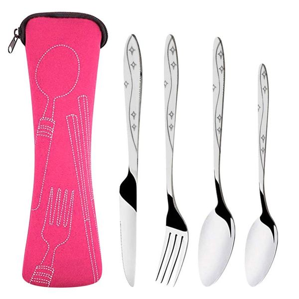 

dinnerware sets 4 pcs stainless steel knifes fork spoon set family travel camping cutlery eyeful packaging box picnic