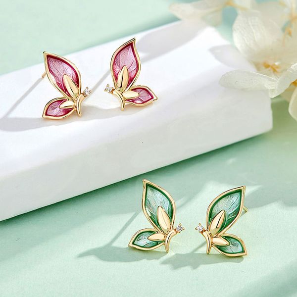 

s925 silver needle color butterfly earrings korean super sen department simple student mandarin duck