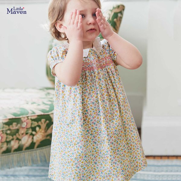 

girl's little maven summer peter pan collar baby girls party dresses for children's clothing floral print kids dress c0228, Red;yellow