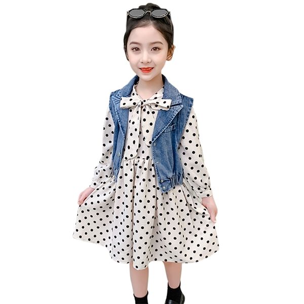 

kids clothes jacket + dot dress clothing for girls spring autumn sets casual childrens 6 8 10 12 14 210528, White