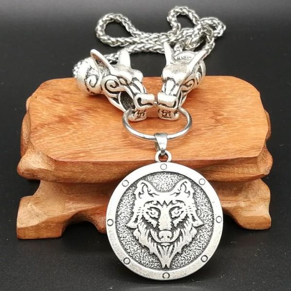 

pendant necklaces antique silver wolf head vintage nordic viking raven axe rune wicca talisman necklace