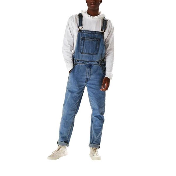 

men bib jeans overall jumpsuit streetwear man denim pants suspender fashion 2021 men's, Blue