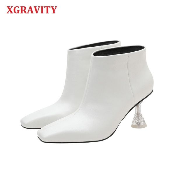 

xgravity pop star square toe girl thin heel woman boots deep v design lady fashion shoes elegant european women boots s083 210429, Black