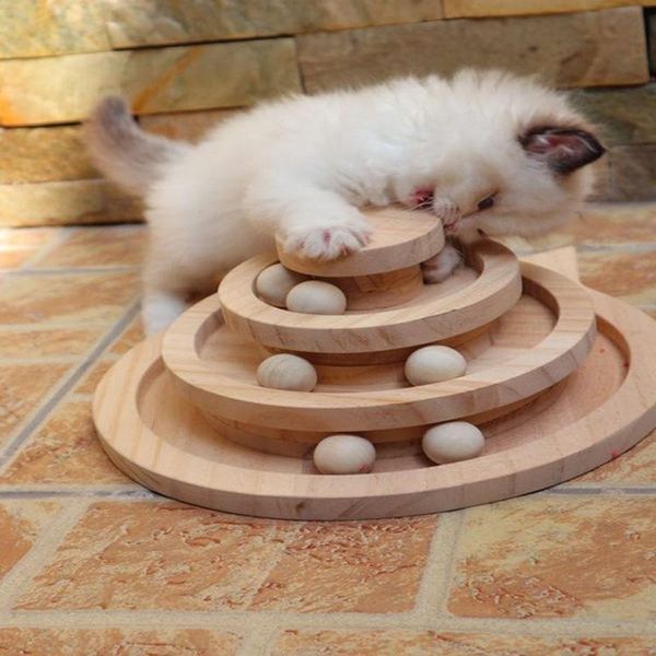 

cat toys wooden 2/3 levels pet toy tower tracks disc intelligence amusement triple play ball training