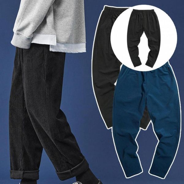 

men's pants streetwear trousers corduroy baggy 2 colors loose trendy washable modern spring, Black