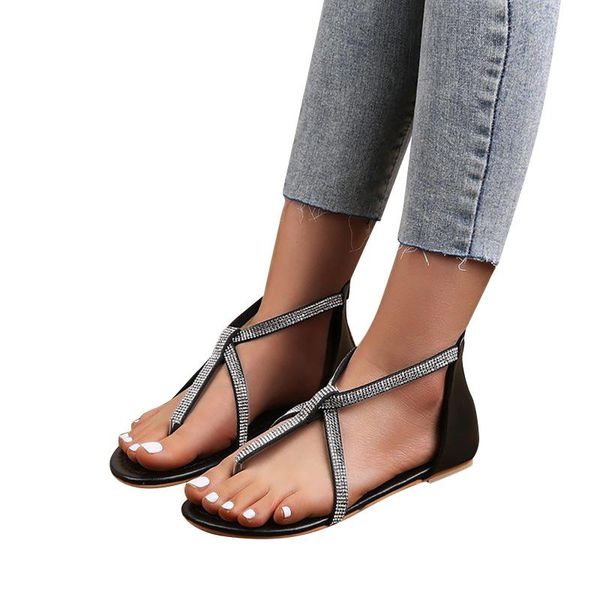 

sandals plus size summer fashion for women clip toe shoes feminina flats flip-flops buckle strap slide beach shoe, Black