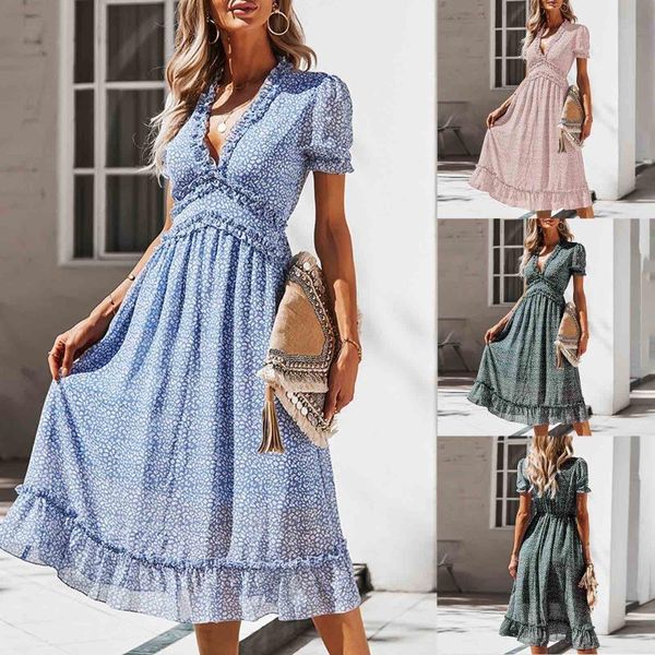 

casual dresses long dress v neck short sleeve ruffle beach summer women's 2021 sundresses robe femme vestido drop, Black;gray
