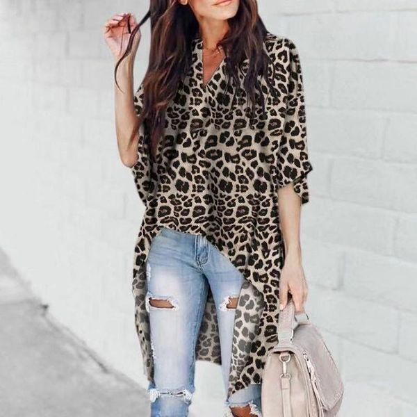 

women's t-shirt women flare sleeve irregular leopard print 2021 ladies v-neck casual t-shirts simple stylish loose female tees streetw, White