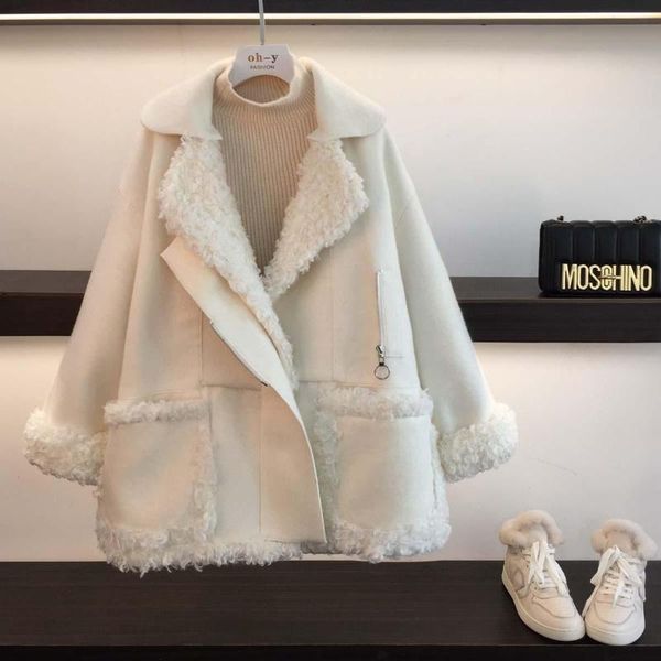 

women's wool & blends jacket women coat winter lamb veste manteau femme, Black