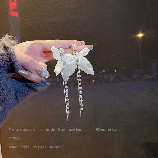 

925 silver needle cloth bowknot pearl tassel earrings east gate fashion temperament earrings net red personality earrings