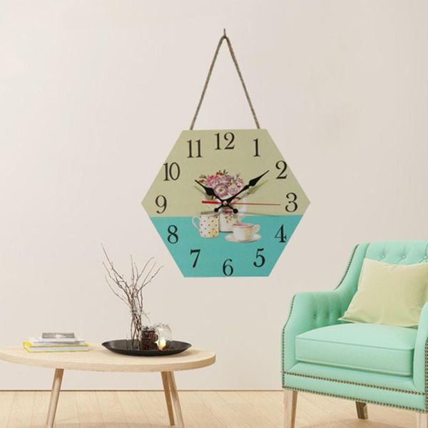 

hexagonal mdf density board clock wooden wall room silent timepiece decor clocks