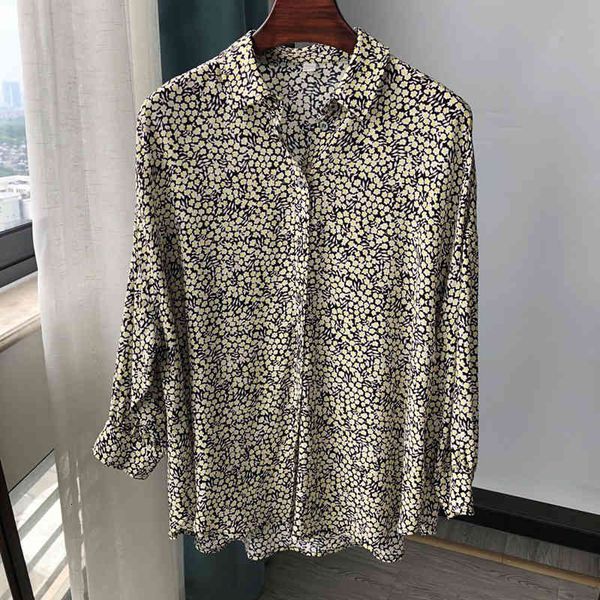 

blouses women floral retro blouse turn-down collar 100% viscose long sleeve loose female casual with buttons, White