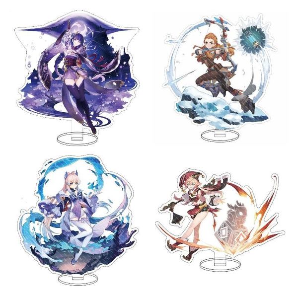 

keychains game genshin impact figure raiden shogun acrylic stands kujo sara yoimiya character model plate desk decor standing sign toys, Silver