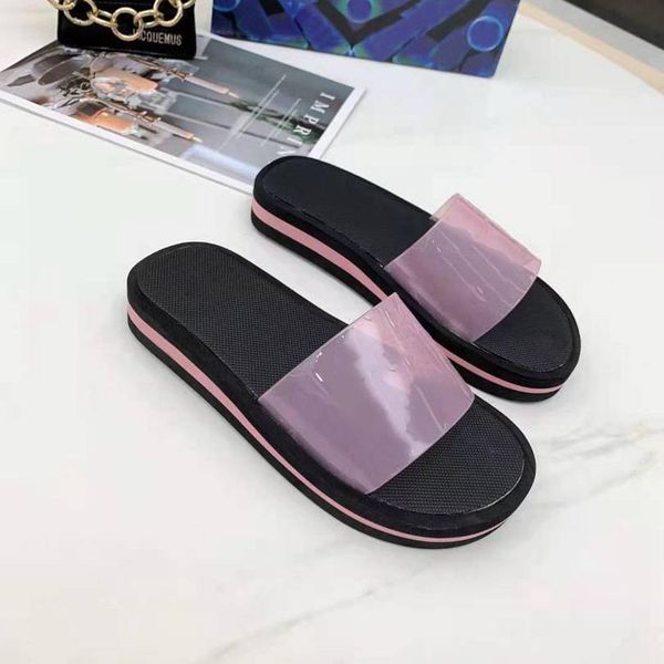 

2021 r luxury brand women transparent slippers slides sandals fashion summer ladies flats beach slipper sandal lastest woman slide shoe box, Black