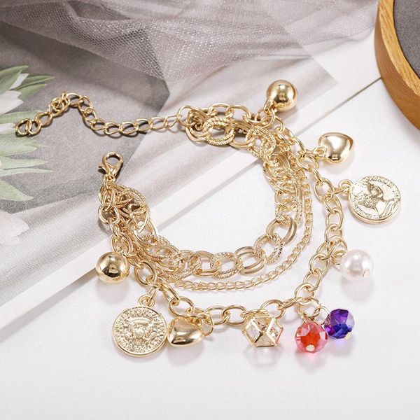 

charm bracelets 2021 trendy boho multilayer chain set for women miami thick gold color bangles fashion jewelry, Golden;silver