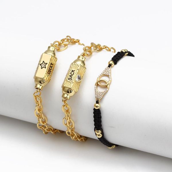

link, chain 2021 ladies charm bracelet adjustable rope fashion copper enamel, Black