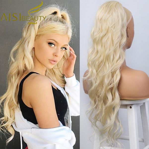 

synthetic wigs aisi beauty blonde long body wave ponytail drawstring clip in hair for women black brown