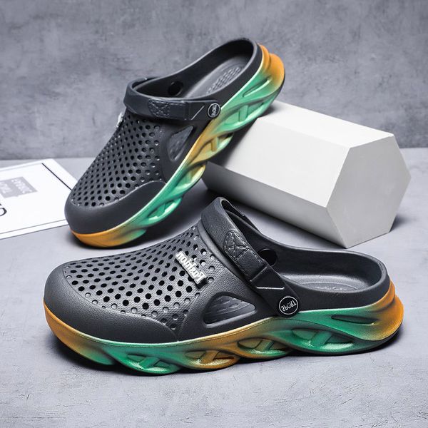 

mens womens trainers sports size cross-border summer slippers thick-soled beach shoes couple hole shoe outdoor baotou sandals code:25ll-7790, Black