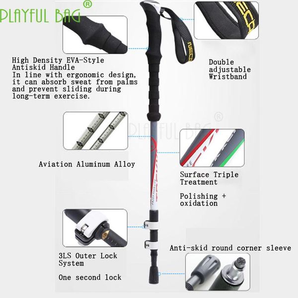 

trekking poles outdoor activities 7075 three-legged straight-handled climbing stick with external lock extended eva tungsten steel tip za17