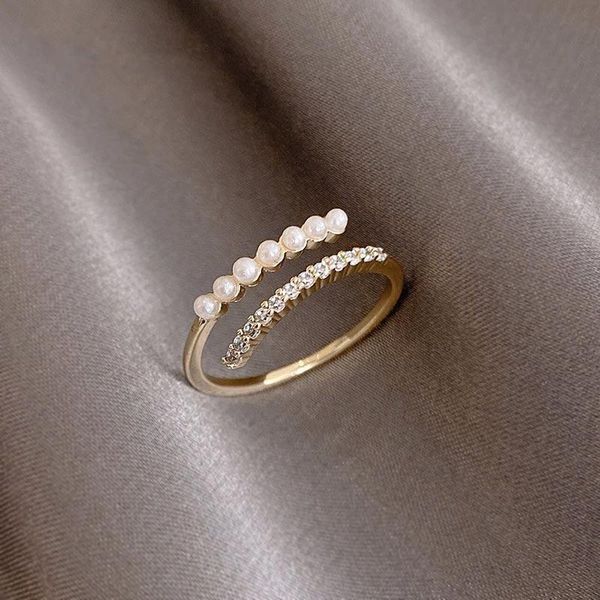 

elegant design pearl gold opening rings for woman 2021 gothic unusual index finger jewelry party girl's luxury ring cluster, Golden;silver