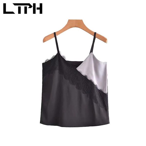 

women's tanks & camis ltph ins elegant black lace cross patchwork satin v-neck sleeveless women crop slim camisole 2021 summer, White