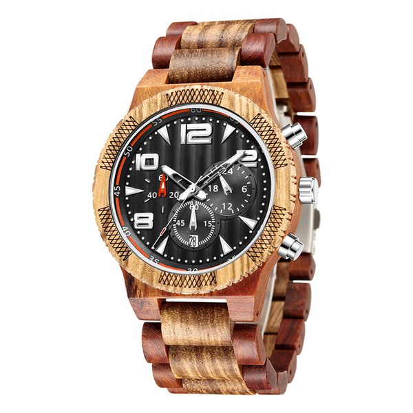 Cronografo Orologi da polso Classici fatti a mano in legno naturale Orologio regalo Bracciale in legno al quarzo personalizzato