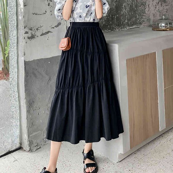 

skirts skirts korean style irregular sewing cotton pleated solid black/white a-line patchwork crepe slim mid-calf long s klcm