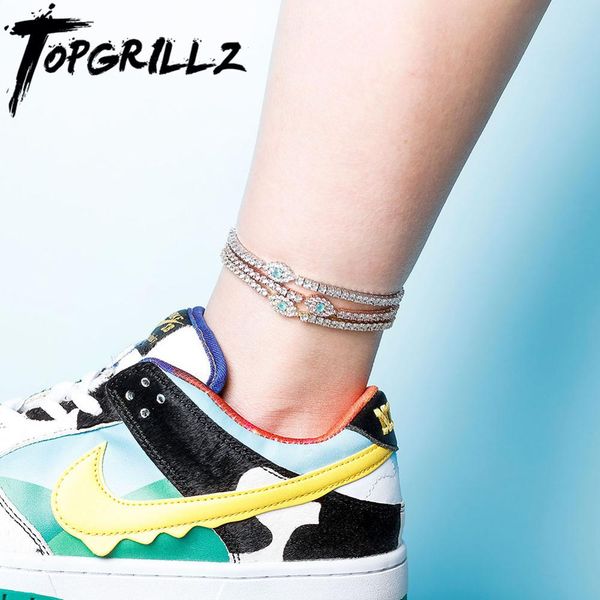 

rillz blue eye anklet with 3mm tennis chain iced out cubic zirconia womens anklet hip hop fashion delicate jewelry for gift, Red;blue