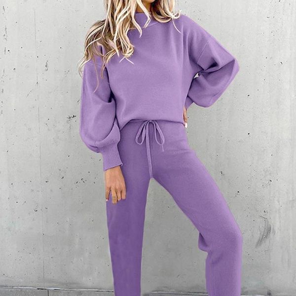 

women's two piece pants women outfit pure color pullover set casual tracksuit trendy sweatshirt, White