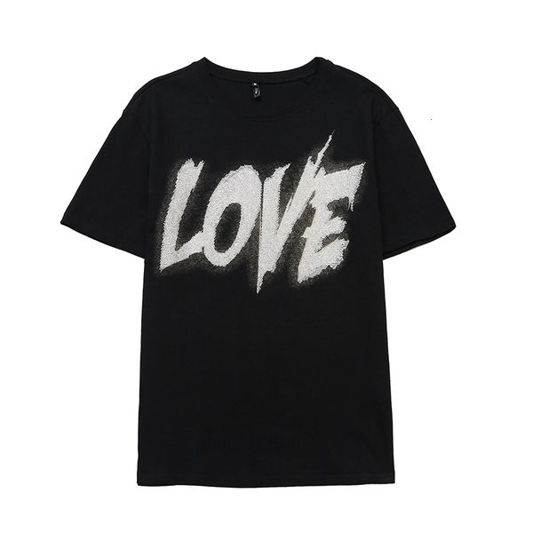 

skirts short sleeved green shirt women 2021 fashion letter design drill rhinestone cotton tees t-shirt z6gg, Black