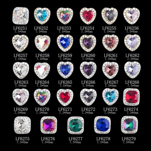

nail art decorations 10pc/pack alloy rhinestones charms for colorful crystal diamond heart/square shape stones manicure lf89, Silver;gold
