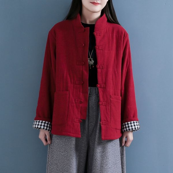 

chinese style clothing women winter cotton jacket vintage long sleeve tang suit ladies chinese warm coats 11885, Red