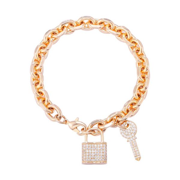 

charm bracelets 2021 woman's gold color link chain cz lock key bangles for girl friend fashion jewelry gift, Golden;silver