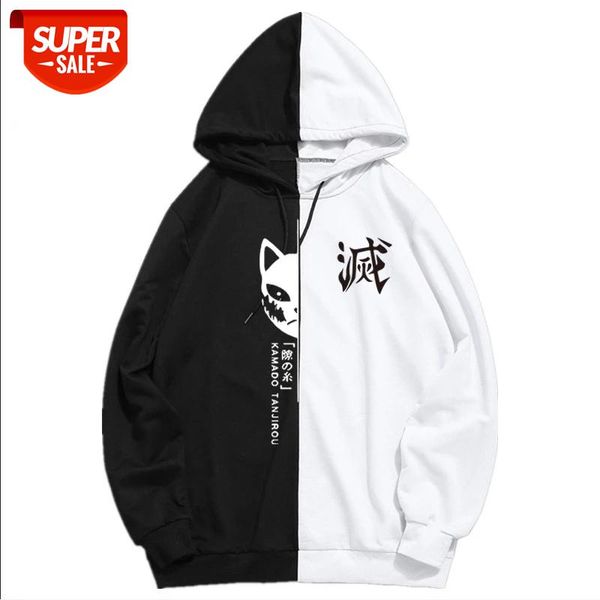 

anime double color pullover sweatshirt women men tanjiro kamado costume hoodies harajuku demon slayer kimetsu no yaiba sudadera #kg3l, Black
