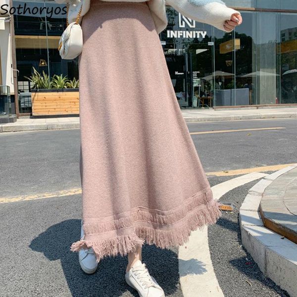 

skirts women winter womens bottoms thick warm 2xl princess fairy slim korean fashion ins all-match casual daily date tassel chic, Black