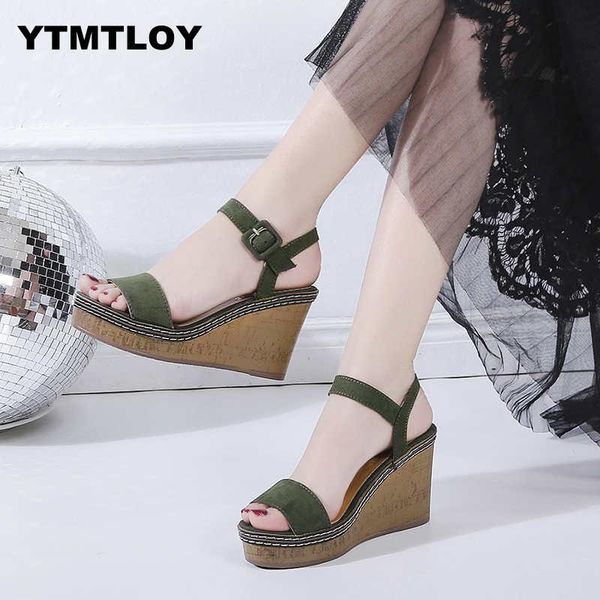 

women summer platform sandals female fish mouth high heels wedge shoes lady buckle slope 9cm sandalias mujer wedges, Black