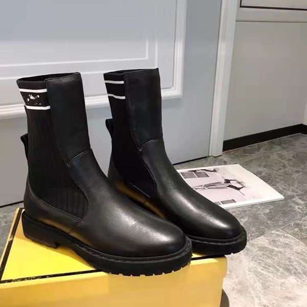 

knitted elastic leather short boots autumn winter fashion trend girls' casual shoes, Black