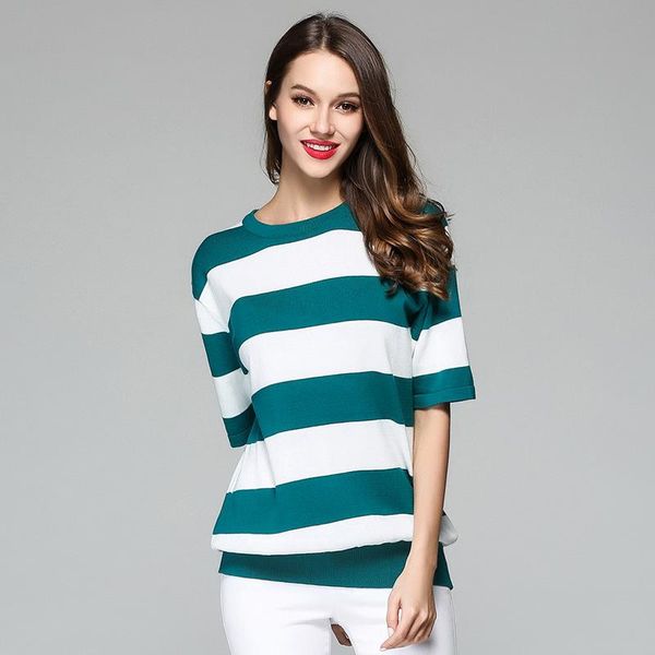 

women's t-shirt woman knitting 2021 spring autumn half sleeve striped crewneck casual loose cotton, White