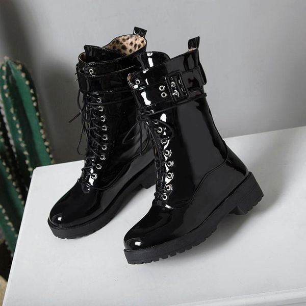 

boots oversized women shoes for ladies woman winter cross strap belt buckle, Black