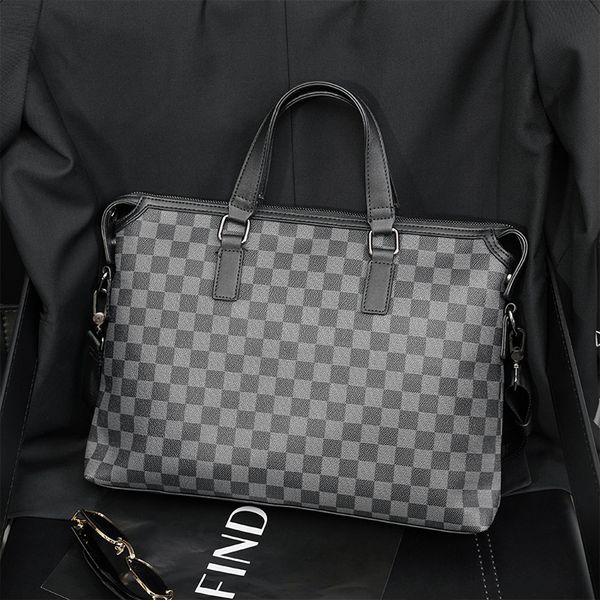 

bag handbag business man's portable briefcase horizontal leather file leisure trip computer shoulder lattice, Black;red