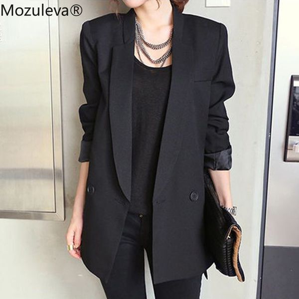 

solid long style black women jacket and blazer female notched collar asymmetrical chic ladies blazers feminino 210427, White;black