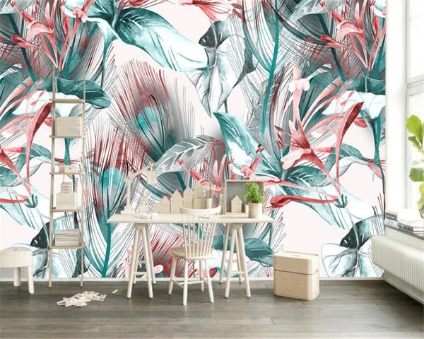 

wallpapers drop custom tropical plants banana leaf basho flower oil paintings wall background walls mural 3d wallpaper
