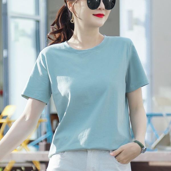 

women's t-shirt the summer 2021 pure color short sleeve woman contracted han edition, White