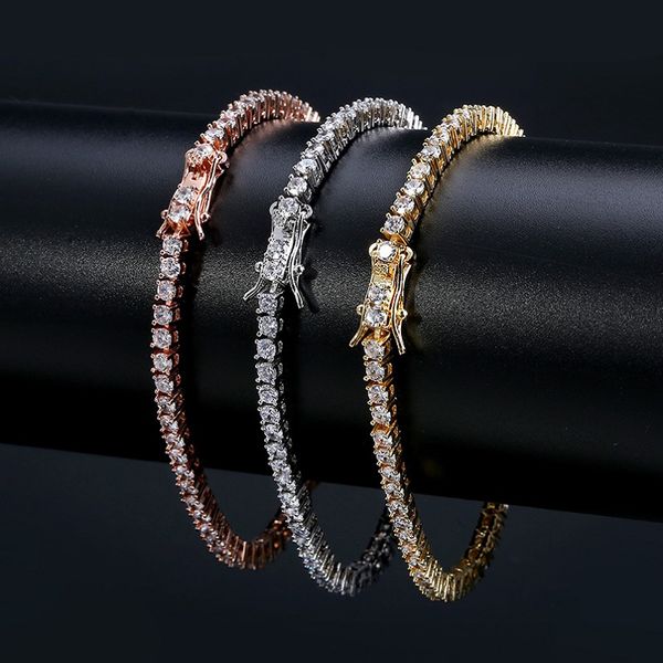

mens rose gold tennis bracelets iced out chain fashion hip hop bracelet jewelry 3mm, Black