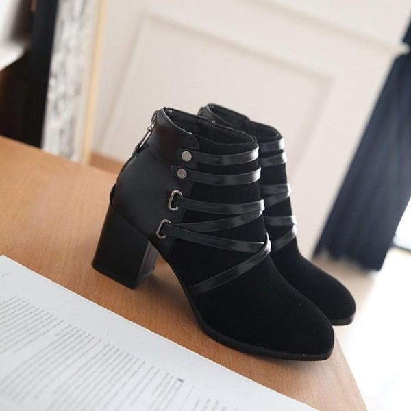 

boots big size 9 10 11 12 women shoes ankle for ladies belt buckle after zipper stitching, Black